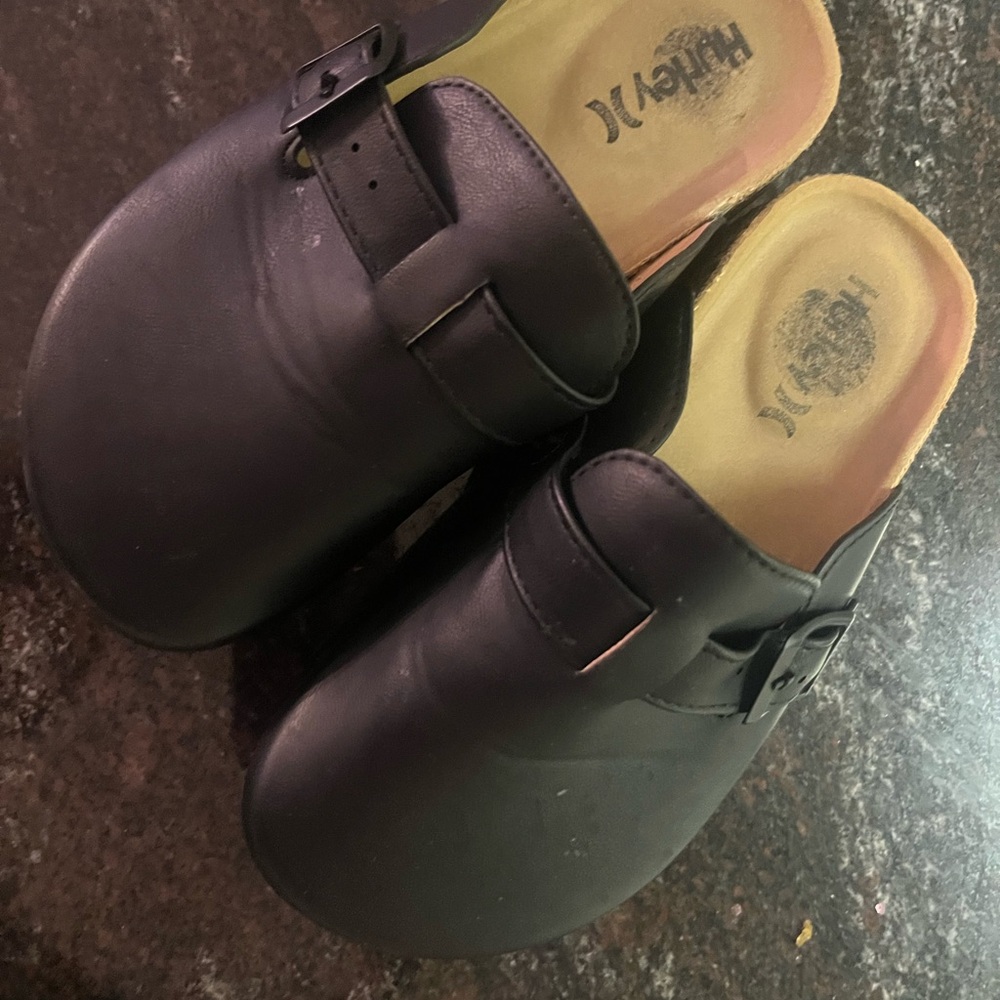 Black Leather Mules